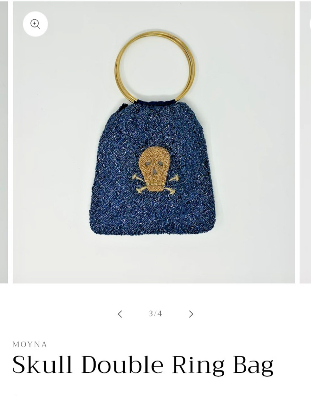 Moyna Skull Double Ring Clutch Blue Gold Beaded Gothic Evening Bag Purse
